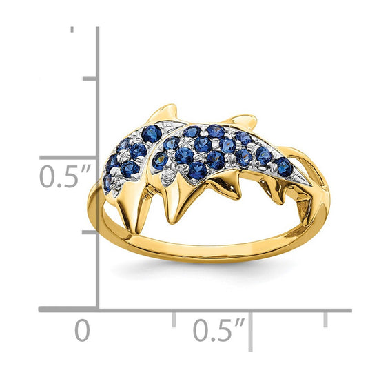 14k w/ Rhodium Diamond and Sapphire Dolphins Ring