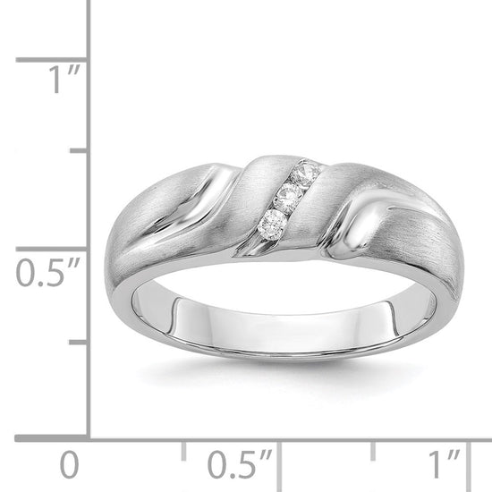 14k White Gold 1/10 carat Diamond 3-stone Mens Ring