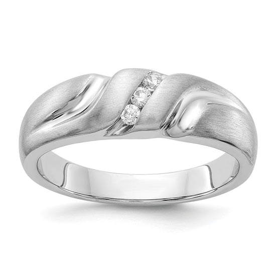 14k White Gold 1/10 carat Diamond 3-stone Mens Ring