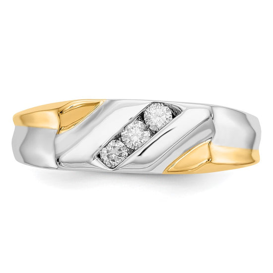 14k Two-tone 1/5 carat Diamond 3-stone Mens Ring