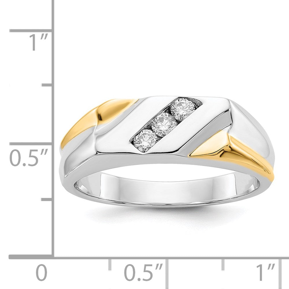 14k Two-tone 1/5 carat Diamond 3-stone Mens Ring