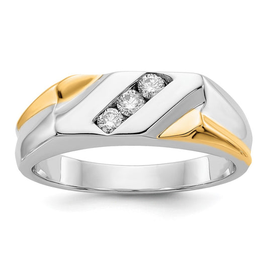 14k Two-tone 1/5 carat Diamond 3-stone Mens Ring