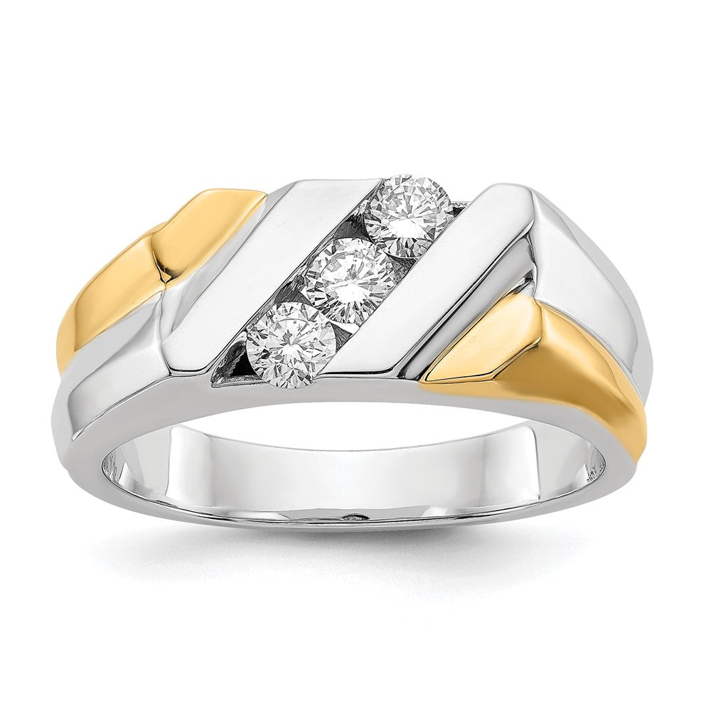 14k Two-tone 1/2 carat Lab Grown Diamond VS/SI+ G+ Three Stone Complete Men's Ring