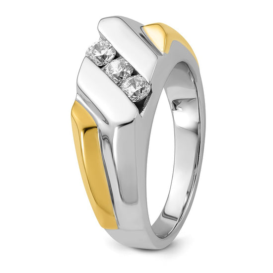 14k Two-tone 1/2 carat Lab Grown Diamond VS/SI+ G+ Three Stone Complete Men's Ring