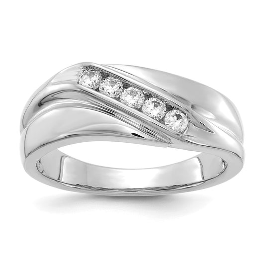 14k White Gold 1/3 carat Lab Grown Diamond VS/SI+ G+ Five Stone Complete Men's Ring