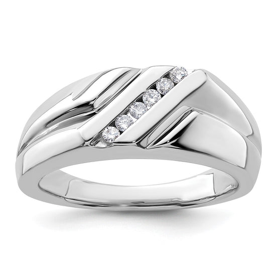 14k White Gold 1/6 carat Lab Grown Diamond VS/SI+ G+ Six Stone Complete Men's Ring