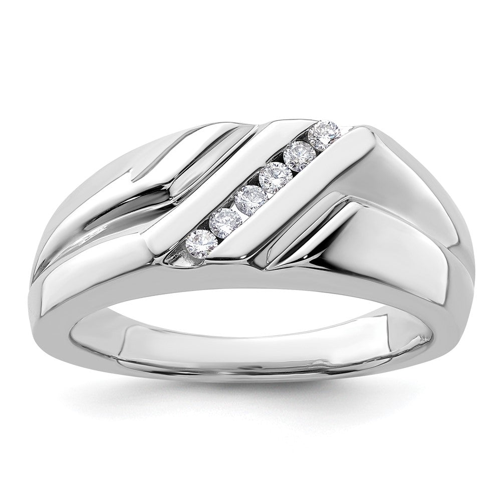 14k White Gold 1/6 carat Lab Grown Diamond VS/SI+ G+ Six Stone Complete Men's Ring