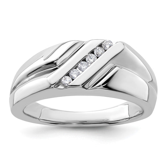 14k White Gold 1/6 carat Lab Grown Diamond VS/SI+ G+ Six Stone Complete Men's Ring
