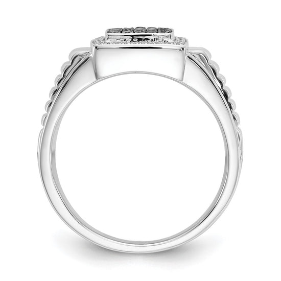 14k White Gold Black and White Diamond Mens Ring