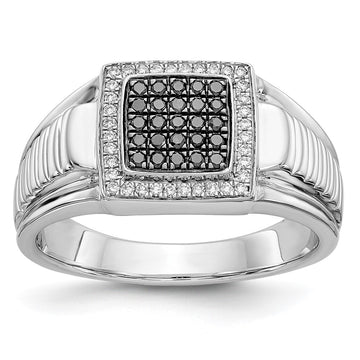 14k White Gold Black and White Diamond Mens Ring
