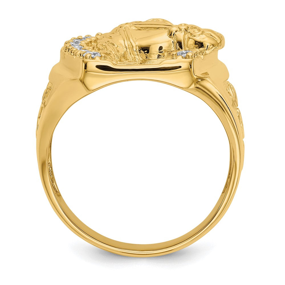 14k Mens 1/2 carat Diamond Horseshoe with Horse in Center Mens Ring