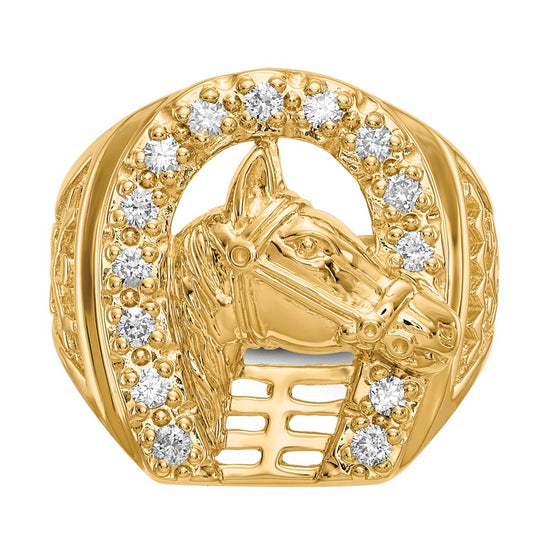 14k Mens 1/2 carat Diamond Horseshoe with Horse in Center Mens Ring