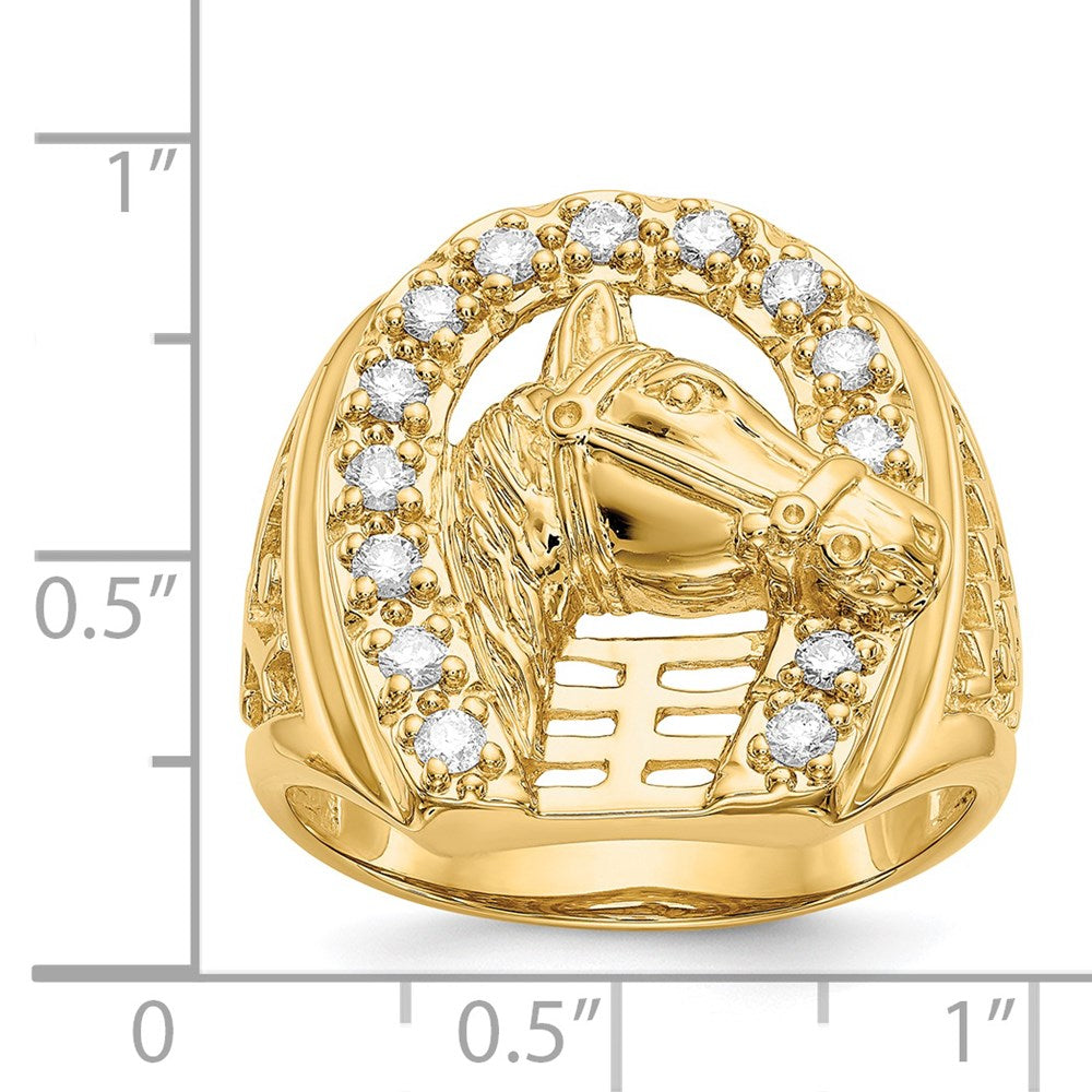 14k Mens 1/2 carat Diamond Horseshoe with Horse in Center Mens Ring