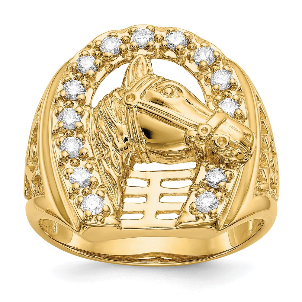14k Mens 1/2 carat Diamond Horseshoe with Horse in Center Mens Ring
