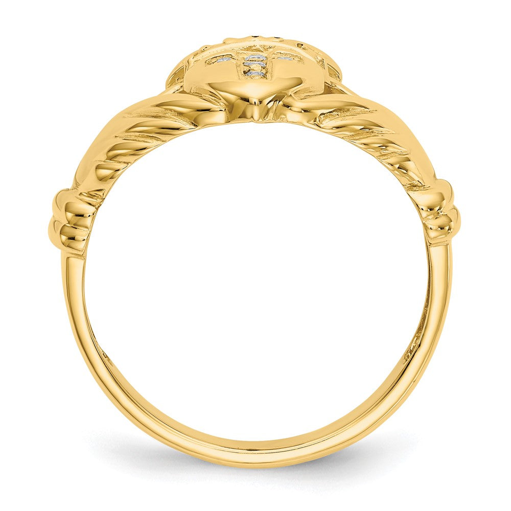 14k Mens 1/20 carat AA Diamond Claddagh Ring