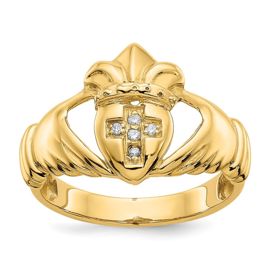 14k Mens 1/20 carat AA Diamond Claddagh Ring