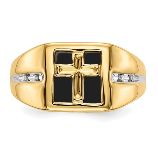 14k .02 carat Lab Grown Diamond VS/SI+ G+ and Onyx Cross Men's Ring