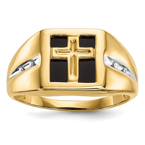 14k .02 carat Lab Grown Diamond VS/SI+ G+ and Onyx Cross Men's Ring