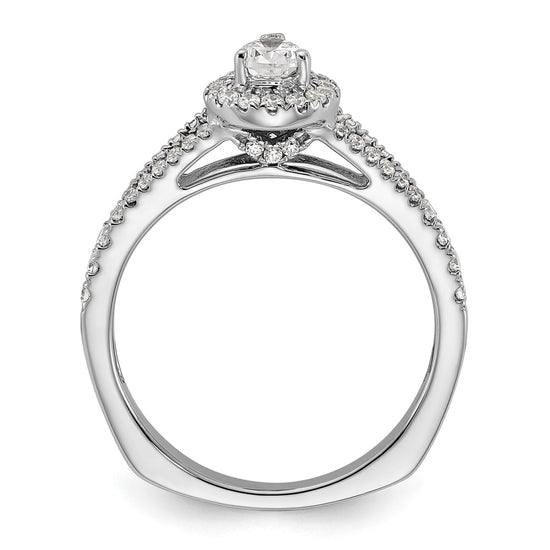 14k White Gold Halo Plus (Holds 1/2 carat (6x4mm) Pear Center) 3/8 carat Diamond Semi-mount Engagement Ring