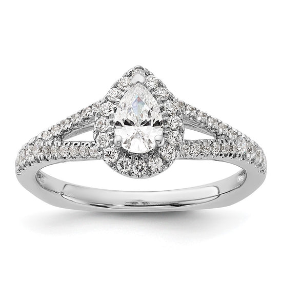 14k White Gold Halo Plus (Holds 1/2 carat (6x4mm) Pear Center) 3/8 carat Diamond Semi-mount Engagement Ring