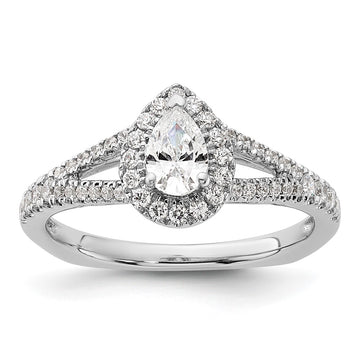 14k White Gold Halo Plus (Holds 1/2 carat (6x4mm) Pear Center) 3/8 carat Diamond Semi-mount Engagement Ring