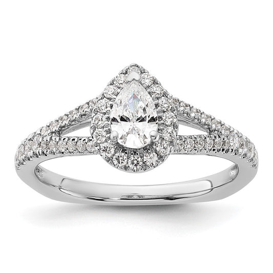14k White Gold Halo Plus (Holds 1/2 carat (6x4mm) Pear Center) 3/8 carat Diamond Semi-mount Engagement Ring