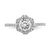 14k White Gold Hexagon Halo (Holds 3/4 carat (6.00mm) Round Center) 1/4 carat Diamond Semi-mount Engagement Ring