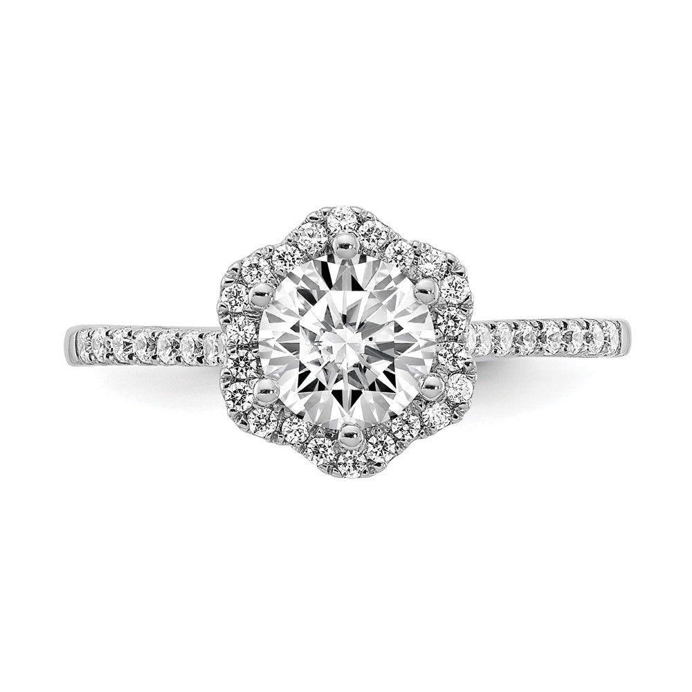 14k White Gold Hexagon Halo (Holds 3/4 carat (6.00mm) Round Center) 1/4 carat Diamond Semi-mount Engagement Ring
