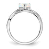 14k White Gold Created Opal and Diamond Heart Ring