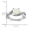 14k White Gold Created Opal and Diamond Heart Ring