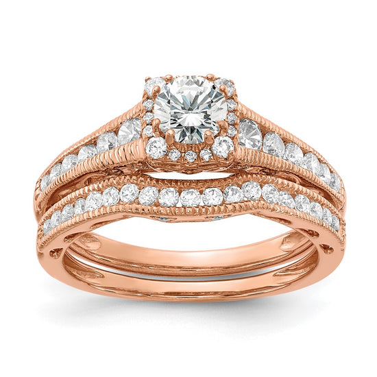 14k Rose Gold 7/8 carat Lab Grown Diamond VS/SI+ G+ Complete Petite Halo Engagement Ring