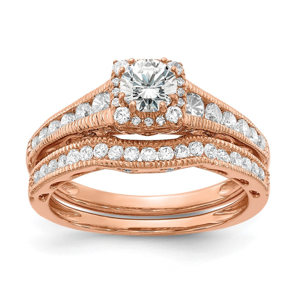 14k Rose Gold 7/8 carat Lab Grown Diamond VS/SI+ G+ Complete Petite Halo Engagement Ring