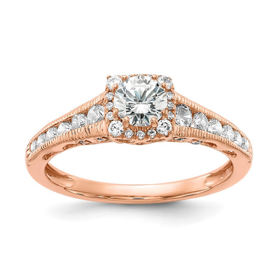 14k Rose Gold 7/8 carat Lab Grown Diamond VS/SI+ G+ Complete Petite Halo Engagement Ring
