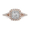 14k Rose and White Gold Double Halo (Holds 1/3 carat (4.5mm) Round Center) 1/2 carat Diamond Semi-mount Engagement Ring