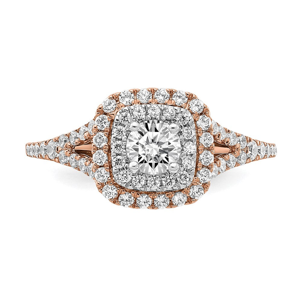 14k Rose and White Gold Double Halo (Holds 1/3 carat (4.5mm) Round Center) 1/2 carat Diamond Semi-mount Engagement Ring
