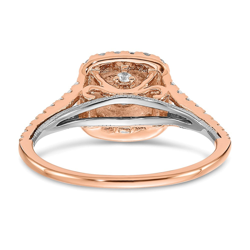 14k Rose and White Gold Double Halo (Holds 1/3 carat (4.5mm) Round Center) 1/2 carat Diamond Semi-mount Engagement Ring