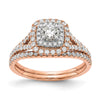 14k Rose and White Gold Double Halo (Holds 1/3 carat (4.5mm) Round Center) 1/2 carat Diamond Semi-mount Engagement Ring