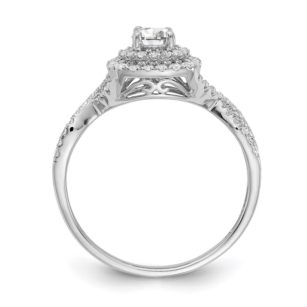 14k White Gold Double Halo (Holds 1/3 carat (4.5mm) Round Center) 3/8 carat Diamond Semi-mount Engagement Ring