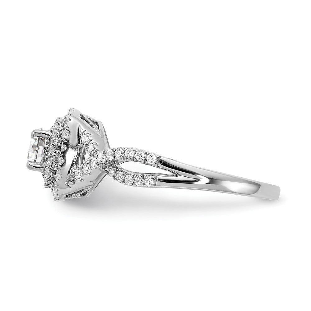 14k White Gold Double Halo (Holds 1/3 carat (4.5mm) Round Center) 3/8 carat Diamond Semi-mount Engagement Ring
