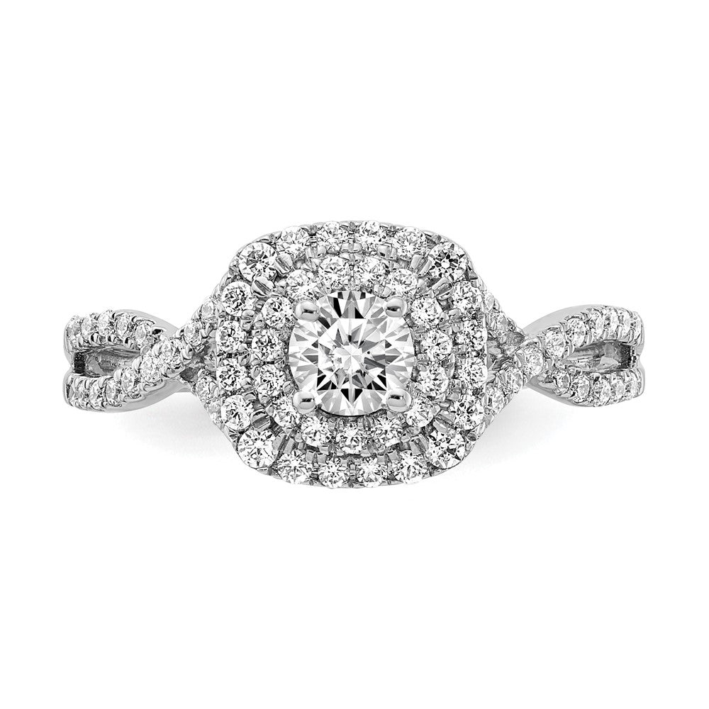 14k White Gold Double Halo (Holds 1/3 carat (4.5mm) Round Center) 3/8 carat Diamond Semi-mount Engagement Ring