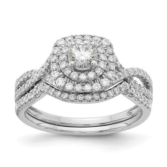 14k White Gold Double Halo (Holds 1/3 carat (4.5mm) Round Center) 3/8 carat Diamond Semi-mount Engagement Ring