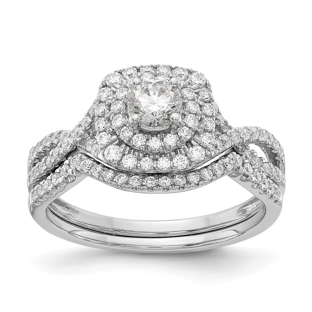 14k White Gold Double Halo (Holds 1/3 carat (4.5mm) Round Center) 3/8 carat Diamond Semi-mount Engagement Ring
