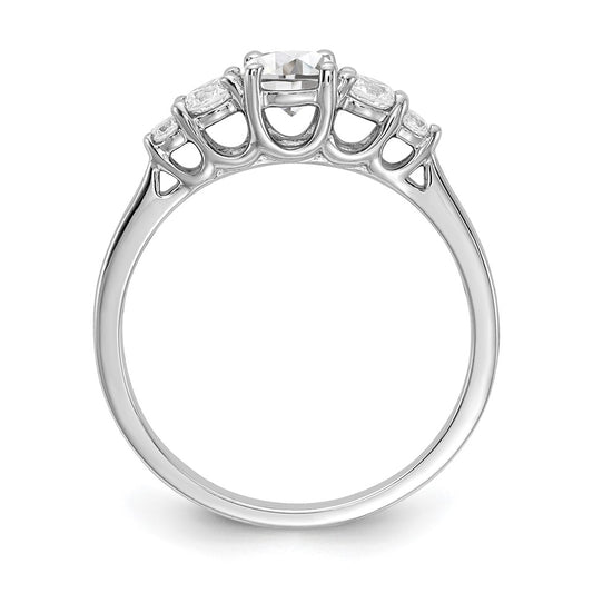 14K White Gold 3-Stone Plus (Holds 1/2 carat (5.5mm) Round Center) 2-3.00mm and 2-2.00mm Round Side Diamonds Semi-Mount Engagement Ring