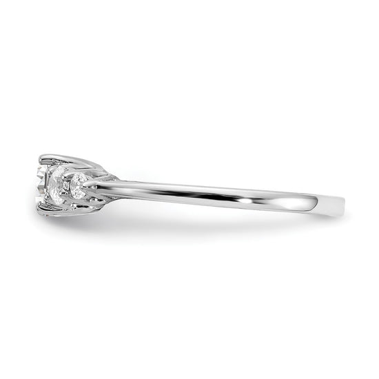14K White Gold 3-Stone Plus (Holds 1/2 carat (5.5mm) Round Center) 2-3.00mm and 2-2.00mm Round Side Diamonds Semi-Mount Engagement Ring