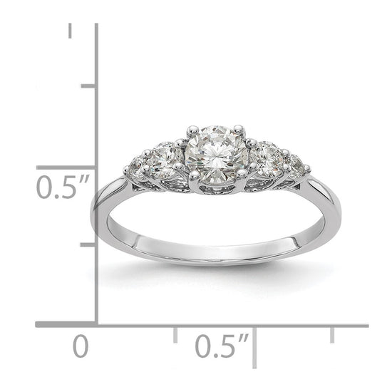 14K White Gold 3-Stone Plus (Holds 1/2 carat (5.5mm) Round Center) 2-3.00mm and 2-2.00mm Round Side Diamonds Semi-Mount Engagement Ring