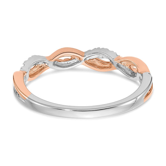 14k White and Rose Gold Criss-Cross 1/8 carat Diamond Complete Wedding Band