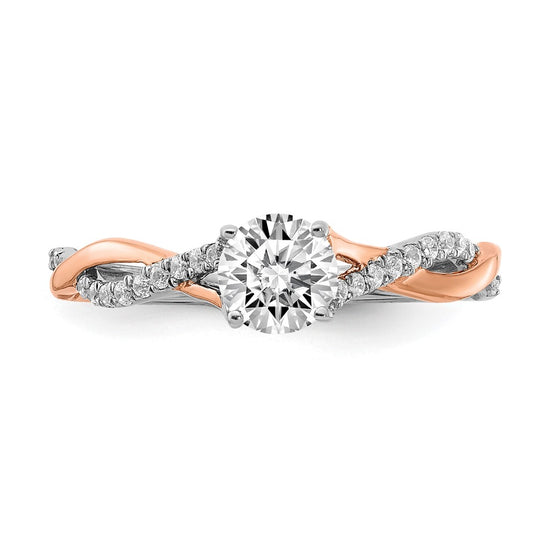 14k White and Rose Gold Criss-Cross (Holds 1/2 carat (5.2mm) Round Center) 1/8 carat Diamond Semi-mount Engagement Ring