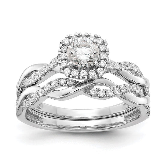 14k White Gold Halo Twist Design (Holds 3/8 carat (4.6mm) Round Center) 1/4 carat Diamond Semi-mount Engagement Ring