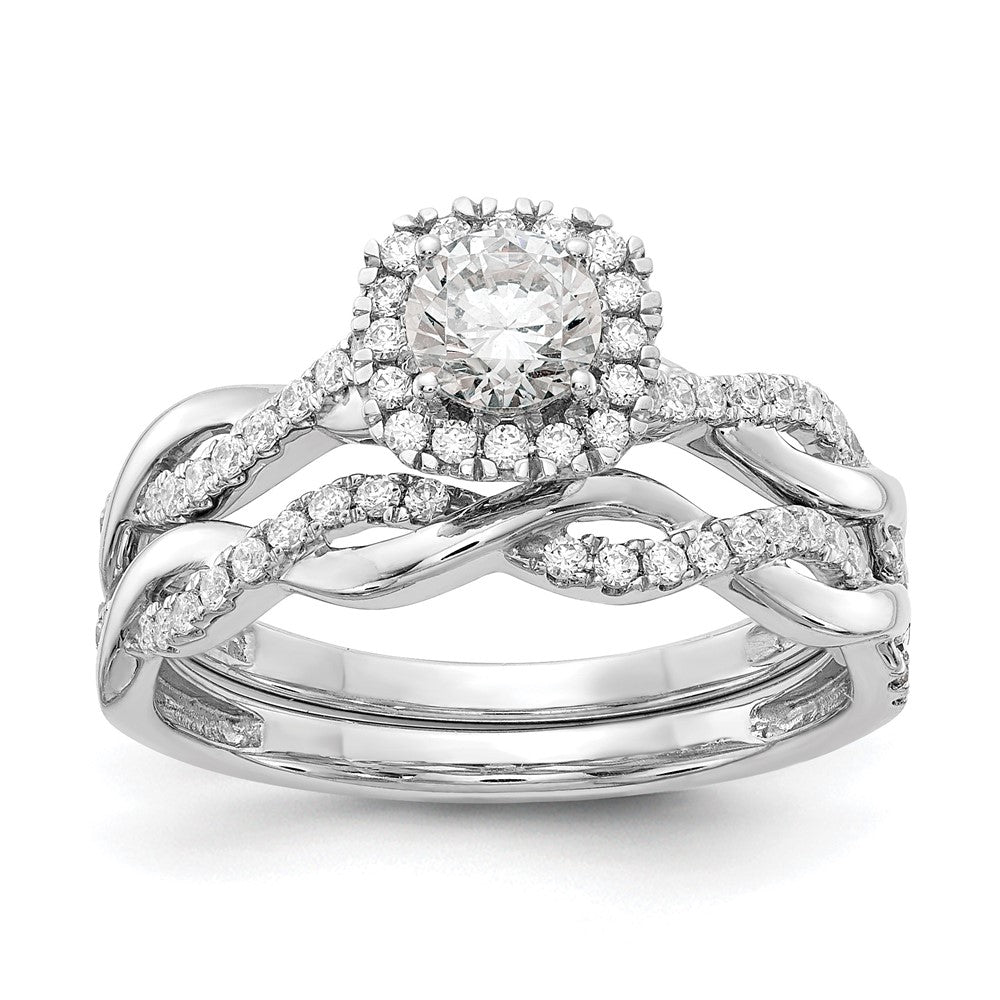 14k White Gold Halo Twist Design (Holds 3/8 carat (4.6mm) Round Center) 1/4 carat Diamond Semi-mount Engagement Ring