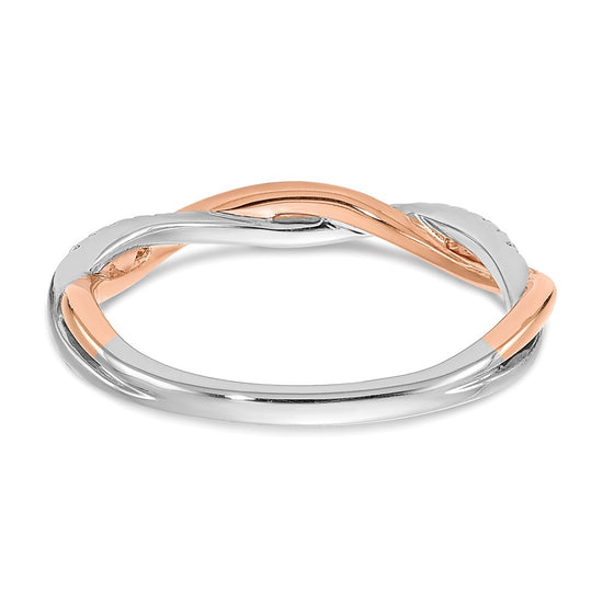 14k White and Rose Gold Criss-Cross 1/10 carat Diamond Complete Wedding Band
